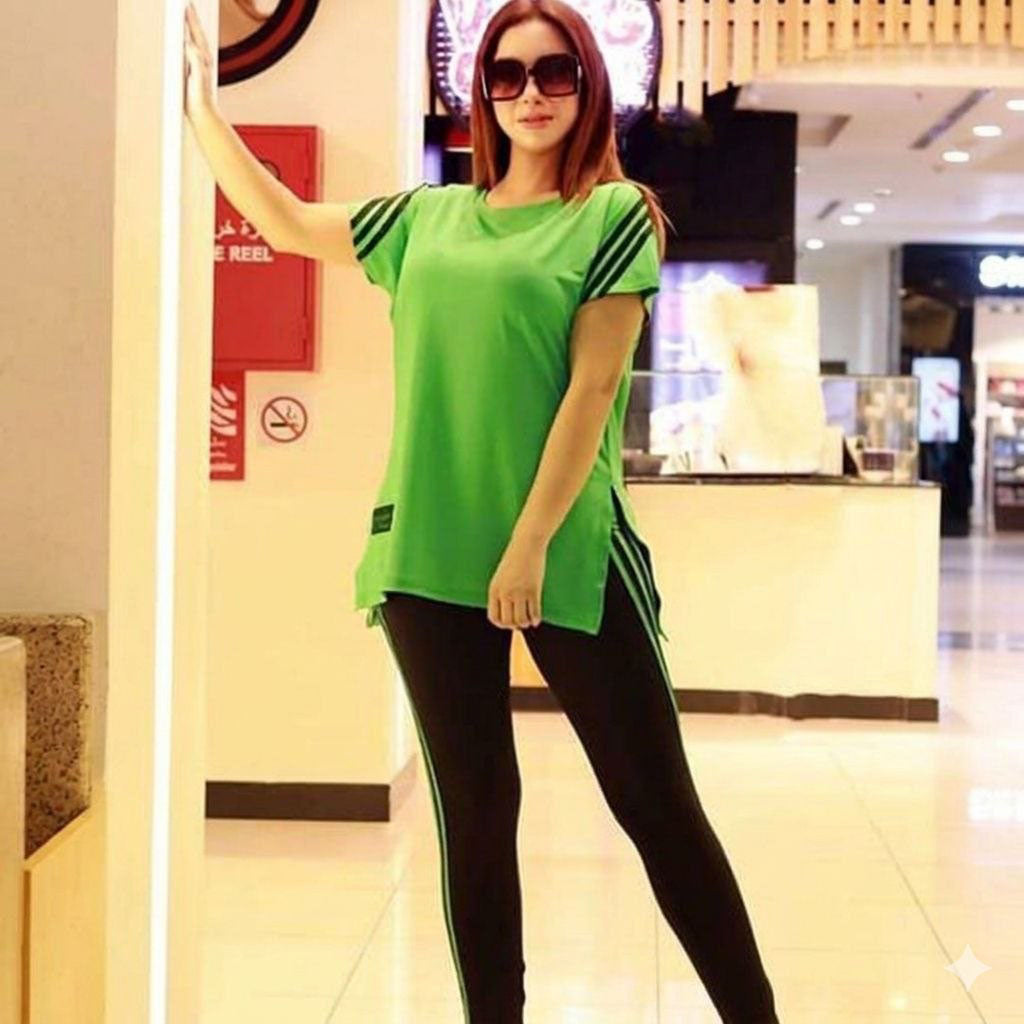 بيجامة ليكرا  خطوط اخضر