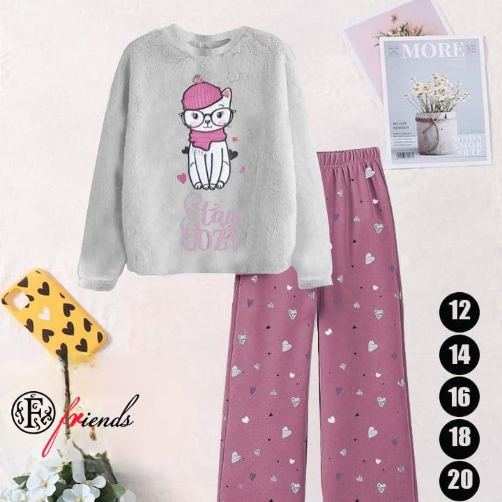 بيجامة بولار قطة KIDLO رصاصى