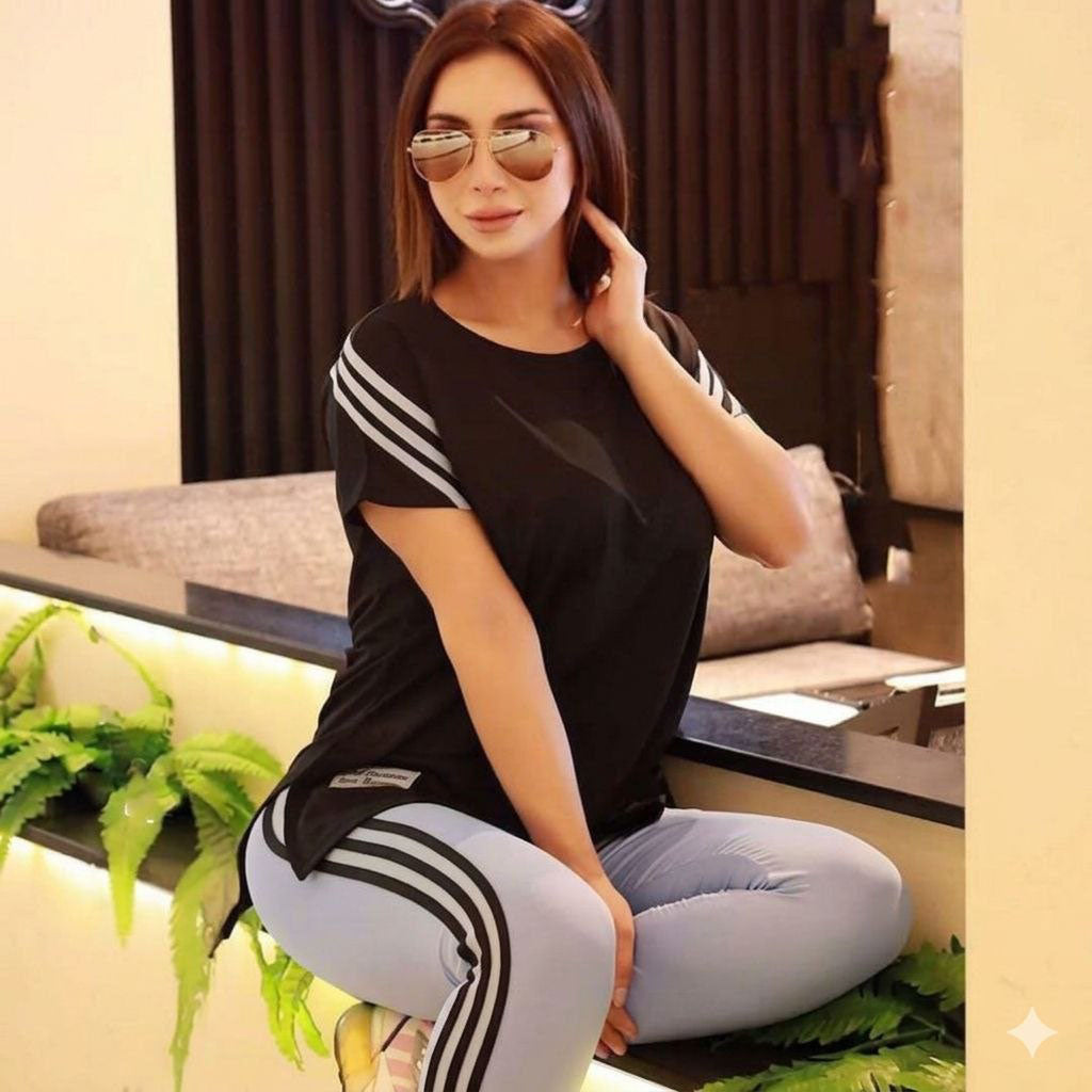 بيجامة ليكرا خطوط اسود * رمادى