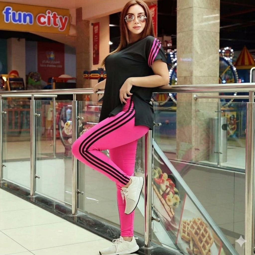 بيجامة ليكرا خطوط اسود * فوشيا